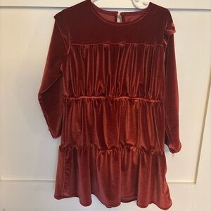 Velvet Long Sleeve Kids Formal Dress - Red